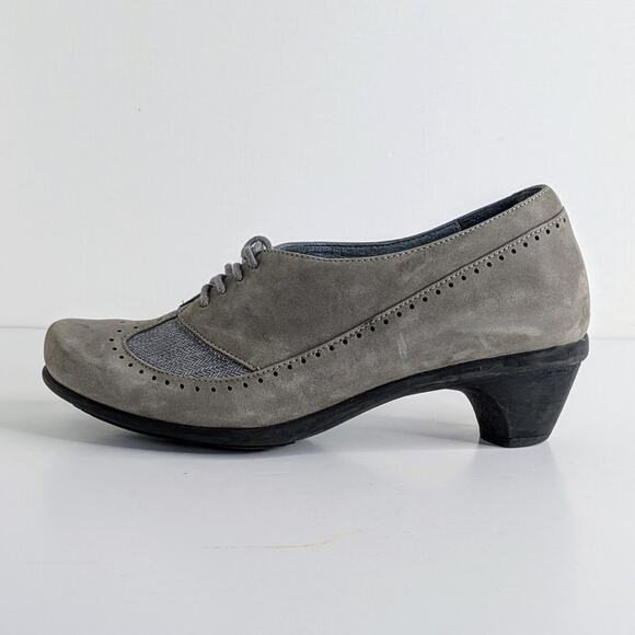 Naot Shoes EU 37 Gray Grey Oxford Low Heel Suede Lace Up Round Toe Comfort Retro - Picture 1 of 15